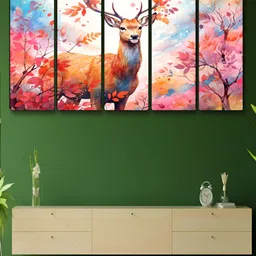 Myntra Elegant Homes Red & Blue 5 Piece Wood Birds and Animals Wall Paintings-image-53