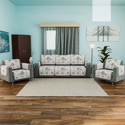RUBOXA Grey & Green Printed Cotton Sofa Cover With Arms-25
