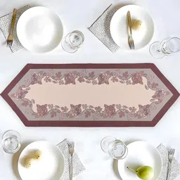 Aura Cream-Colored & Brown Printed Cotton Table Runner-2