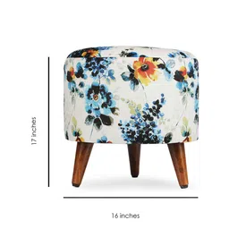 GLOBALLY INDIAN White & Blue Printed Round Puff Ottoman image 3