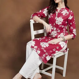 Melange by Lifestyle Floral Printed Mandarin Collar Pure Cotton Kurta-30