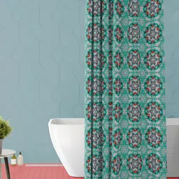 ArtzFolio Green & Red Ethnic Motifs Waterproof Polyester Shower Curtain-0