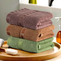 Kuber Industries Brown & Green 3 Pieces Cotton 225 GSM Anti Bacterial Face Towels-82