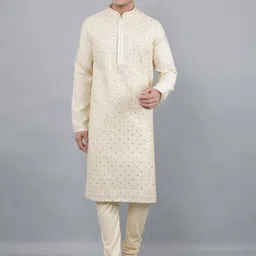 Manish Creations Floral Embroidered Mandarin Collar Jacquard Straight Kurta With Churidar-picture-26