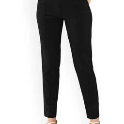 DressBerry Women Solid Relaxed Straight Leg Wrinkle Free Trousers-image-77