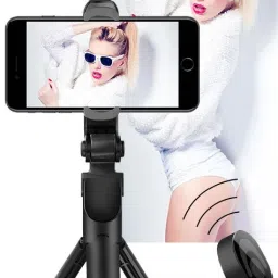 PULTO Lapel Collar Microphone Stand Selfie Stick Tripod with BT Selfie Shutter Remote Single Gimbal for Mobile image 3