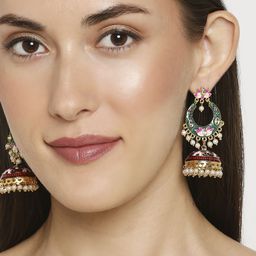 Anouk Set Of 2 Kundan Studded Dome Shaped Jhumkas image 3