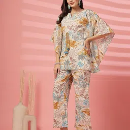 Indibelle Printed Flared Sleeves Pure Cotton Tunic With Trouser-image-59