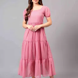 BAESD Puff Sleeve Georgette Fit & Flare Maxi Dress-image-81