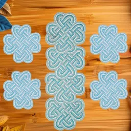 YWULY 5-Pcs Blue & White Ethnic Motifs Embellished Table Linen Set-18