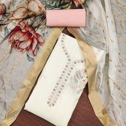 SAINOOR Embroidered Pure Silk Semi-Stitched Dress Material-image-13