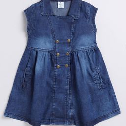 Here&Now X Denikid Girls Pure Cotton Shirt Collar Denim A-Line Dress-image-80
