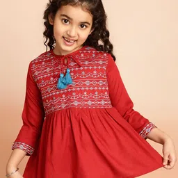 Miss & Chief Embroidered Tie-Up Neck Top-image-33