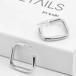 Kazo Silver Plated Square Shaped Hoop Earrings-picture-18