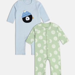 MINI KLUB Infant Boys Pack Of 2 Printed Pure Cotton Rompers-image-103