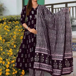 Moda Rapido Floral Printed V-Neck Anarkali Kurta With Trousers And Dupatta-picture-27