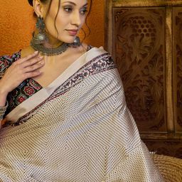 Sangria Ethnic Motifs Printed Satin Saree With Blouse-26