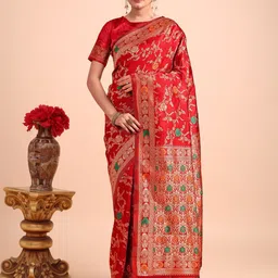 F FASHION Ethnic Motifs Zari Art Silk Kanjeevaram Saree-49