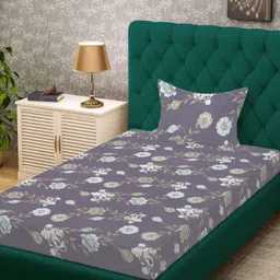 Myntra Elegant Homes Grey Floral Printed 300 TC Single Bedsheet Set 2.20 m x 1.50 m-image-48