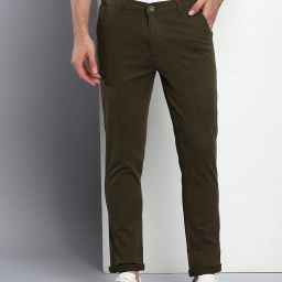 Men Tapered Dark Green Cotton Blend Trousers-image-80