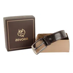 ZEVORA Men Brown Textured Genuine Leather Belt-image-7