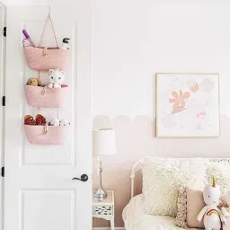 Cotton Jute Rope Door Hanging Basket, 3-Tier Wall Mount Hanging Pink Regular Organizer-image-30