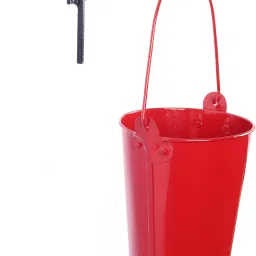 metal roots Hanging Metallic Pot Bucket Shaped Planter with Wall Mounted Hook for Vertical Garden (Red) 19 x 19 Shelf Bracket image 3