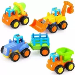 4 Friction Cars Construction Tractor, Bulldozer, Cement Mixer Truck, Dumper-42
