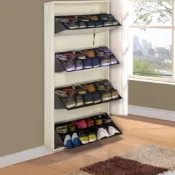 24 Inches wide Four Door Double Decker Powder Coated Wall Mounted Metallic Ivory Coffee Metal Shoe Rack-image-70