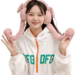 Pink Winter Ear Muffs with Moving Jumping Rabbit Ears Cute Ear Warmers Ear Muff-17