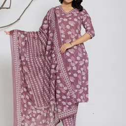 Aralia Women Floral Printed Cotton Kurta with Trousers & Dupatta-picture-31