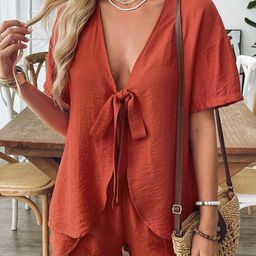 LULU & SKY Relaxed Tie-up Top With Shorts Co-Ord Set-image-38
