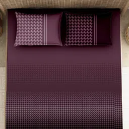 VINTANA Maroon Geometric 250 TC 250 TC Cotton King Bedsheet Set-2.74 m x 2.74 m-image-71