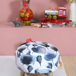 Shadowkart White & Blue Printed Wooden Ottomans-47