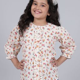 Cantabil Girls Original Floral Printed Collarless Half Sleeves Cotton Casual Shirt-image-16