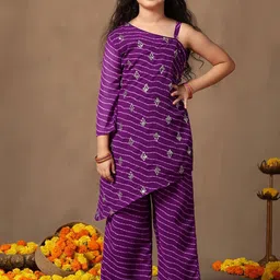 Sangria Girls Leheriya Printed Sequin High Law Kurta With Palazzo Set-picture-44