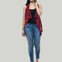 Brainbees Self Design Cut Out Sleeveless Open Front Shrug-17