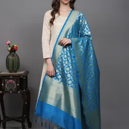 Exotic India Floral Woven Design Dupatta With Zari-image-68