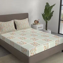 STELLAR HOME Green & Peach Floral 104 TC Skin-Friendly Queen Bedsheet Set 2.24 m x 2.74m-picture-36