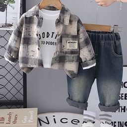 INCLUD Boys Checked Shirt Collar T-shirt And Shirt With Trousers-picture-2