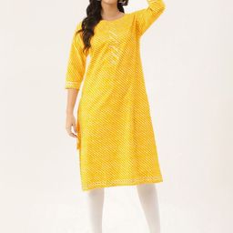 SINSINI Women Leheriya Printed Leheriya Daily Cotton Straight Kurta-image-11