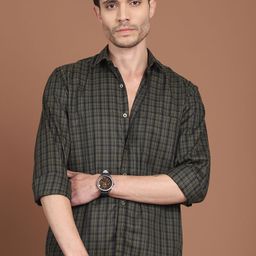 Indian Needle Men Classic Windowpane Checks Opaque Checked Casual Shirt-image-38