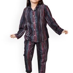 BAESD Girls Striped Lapel Collar Shirt & Pyjamas Night suit-picture-39