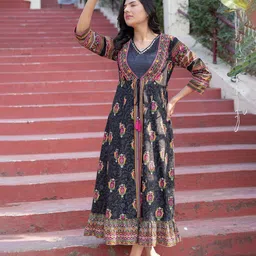 Juniper Women Ethnic Motifs Embroidered Tie-Ups Fit & Flare Maxi Dress-image-56