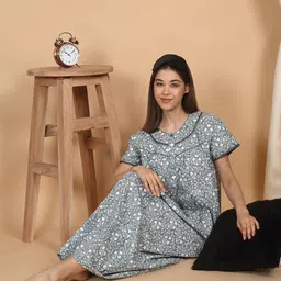 Sweet Dreams Women Ethnic Motifs Printed Pure Cotton Maxi Nightdress-picture-48