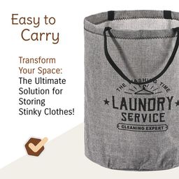 Kuber Industries 3-Pcs Grey & Black Printed Foldable Cloth Basket With Handle image 5
