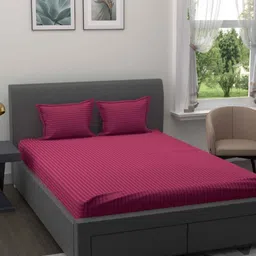 Bombay Spreads Rust Striped Cotton 180 TC Fitted King Bedsheet Set 2.7 m x 2.25 m-image-5