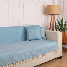 STITCHNEST Turquoise Blue Solid Other 1 Piece Sofa Cover-6