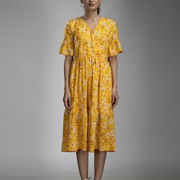 KRISS-CROX Women Floral Print Flared Sleeve Fit & Flare Dress-image-90