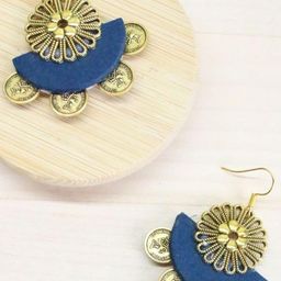 Blue Blossom Coin Dangler Earrings-image-93